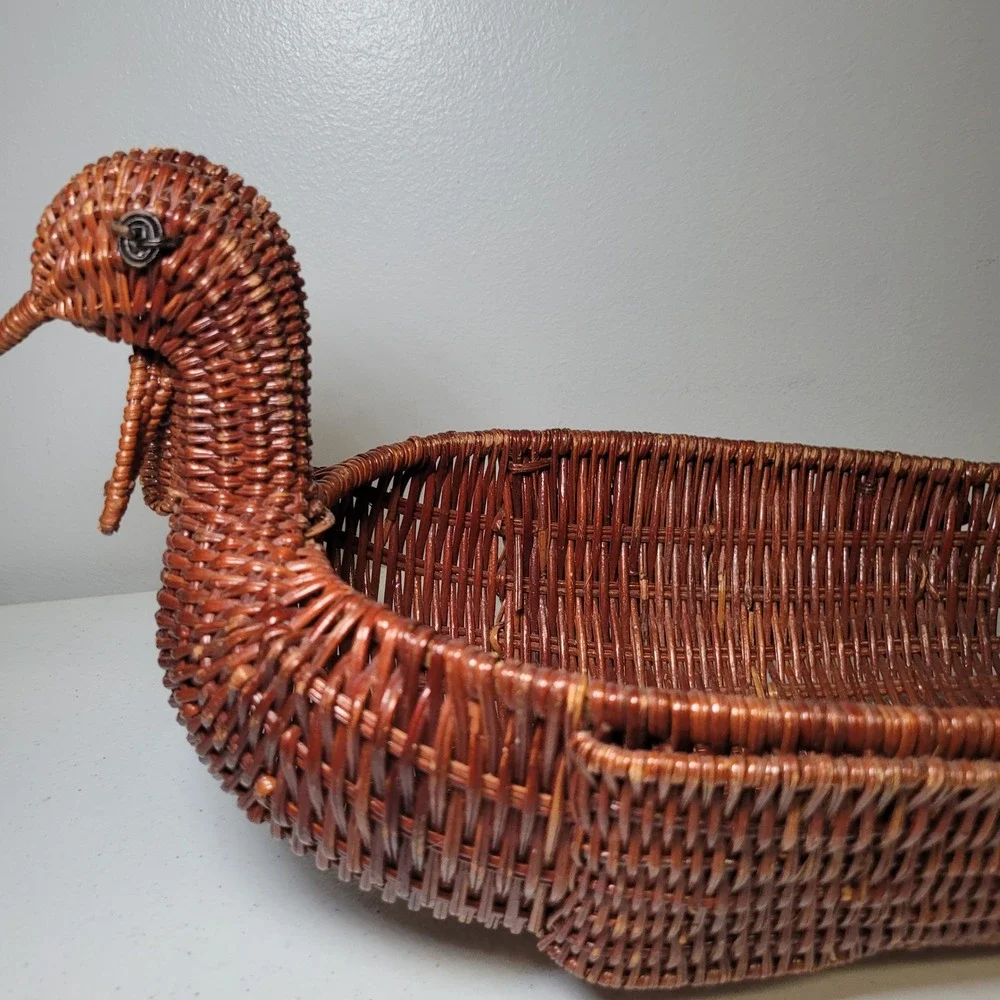Turkey Roll Bread Basket Vintage Wicker Thanksgiving Brown Handwoven 15 Inch